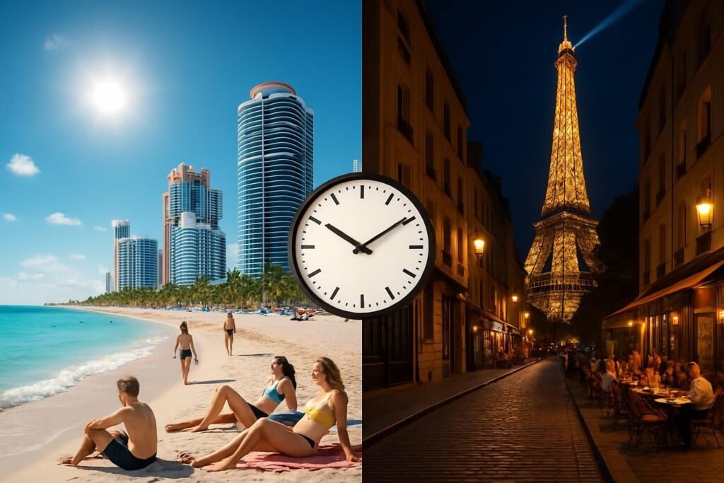 Découvrez le décalage horaire entre Miami et Paris, l'heure actuelle dans chaque ville, ainsi que la différence de temps pour mieux organiser vos appels ou voyages.