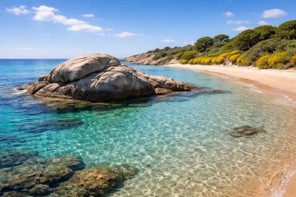 découvrez scoglio di peppino, une plage idyllique à spiaggia delle ginestre en sardaigne, parfaite pour des moments de détente au bord de la mer méditerranée.