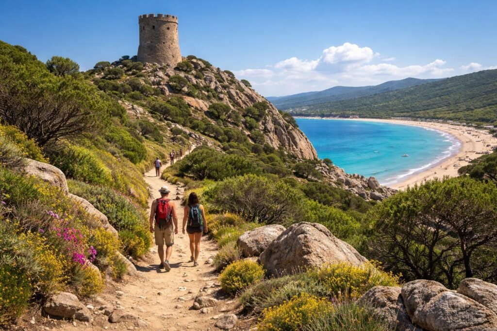 découvrez la tour d'orchinu et la plage de chiuni lors d'une randonnée exceptionnelle entre nature sauvage et paysages côtiers époustouflants.